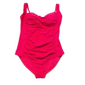 Romenza Targo Pink Red & Black‎ One Piece Swimsuit Sz XL Beach Vintage Style